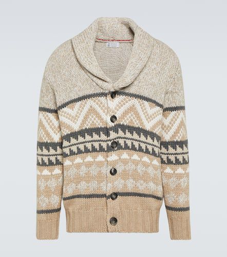 Cardigan in jacquard di cashmere - Brunello Cucinelli - Modalova