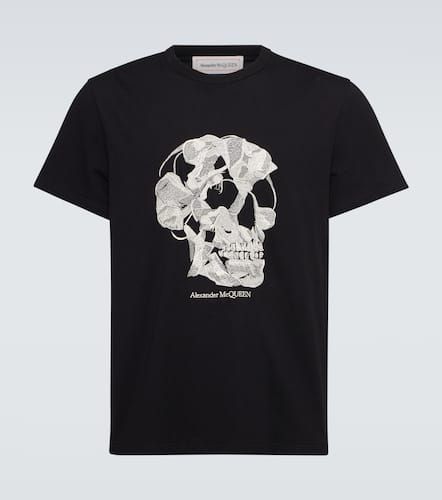 Skull embroidered cotton jersey T-shirt - Alexander McQueen - Modalova