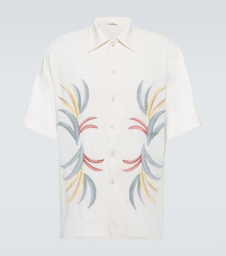 Embroidered linen and cotton bowling shirt - Commas - Modalova