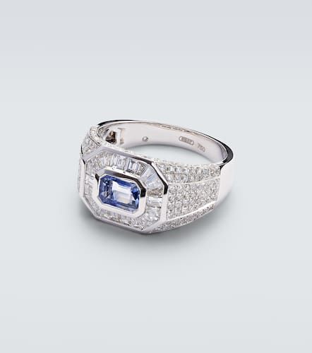 Kt white gold ring with sapphire and diamond - Shay Jewelry - Modalova