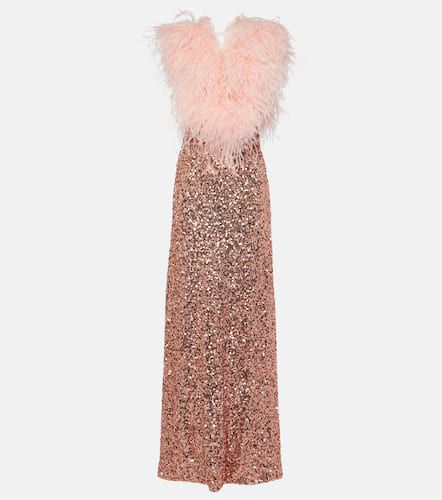 Sequined V-neck feather-trimmed gown - Dolce&Gabbana - Modalova