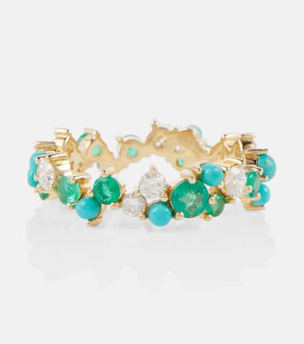 Kt gold ring with diamonds and emeralds - Sydney Evan - Modalova