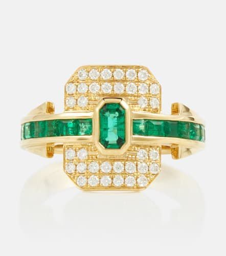 Shield 18kt gold ring with diamonds and emeralds - Rainbow K - Modalova