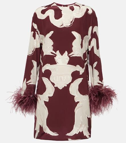 Printed feather-trimmed silk minidress - Valentino - Modalova