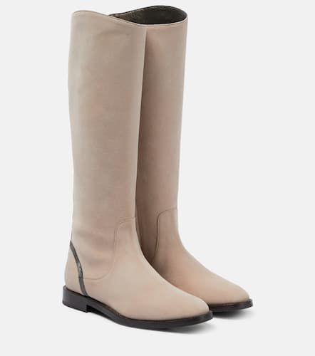 Embellished suede knee-high boots - Brunello Cucinelli - Modalova