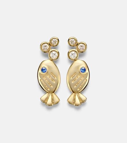 Yvonne Léon Pendientes Sous L'eau de oro de 9 ct (375/1000) con diamantes y zafiros - Yvonne Leon - Modalova