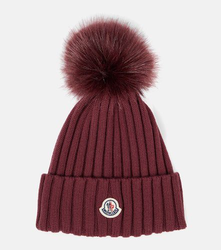 Logo faux fur-trimmed wool beanie - Moncler - Modalova