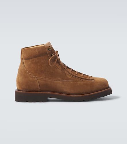 Corduroy-trimmed leather lace-up boots - Brunello Cucinelli - Modalova