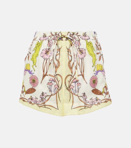Shorts de lino de tiro alto floral - Tory Burch - Modalova