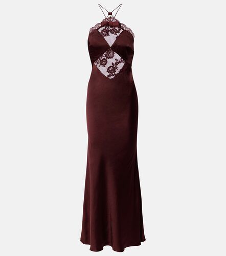 Abito lungo in satin con pizzo - Self-Portrait - Modalova