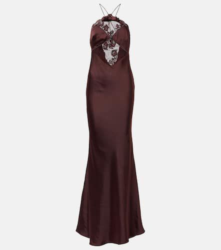 Lace-trimmed halterneck satin gown - Self-Portrait - Modalova