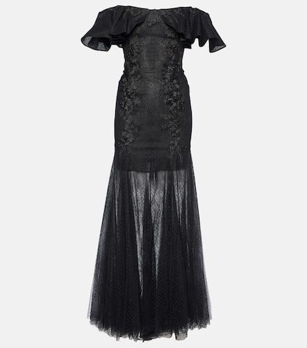 Ruffled lace and tulle gown - Costarellos - Modalova