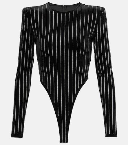 Crystal-embellished pinstripe velvet bodysuit - Alex Perry - Modalova