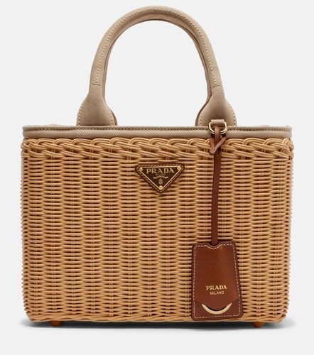 Shopper Medium in rattan e canvas - Prada - Modalova