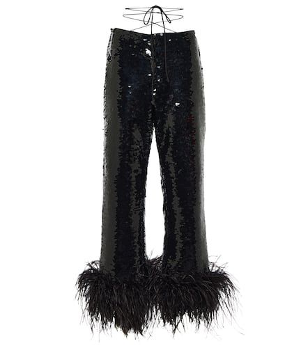 Feather-trimmed sequined straight pants - Magda Butrym - Modalova