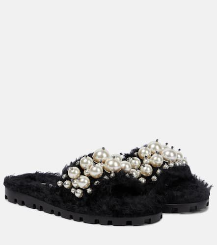 Embellished faux shearling slides - Miu Miu - Modalova