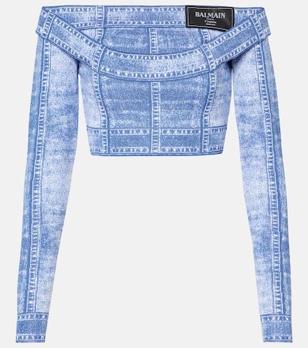 Crop top en jacquard trompe-l'oeil - Balmain - Modalova