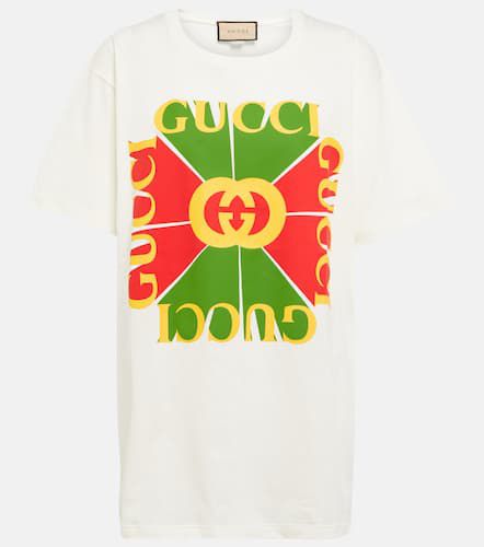 T-shirt in cotone con stampa e logo - Gucci - Modalova