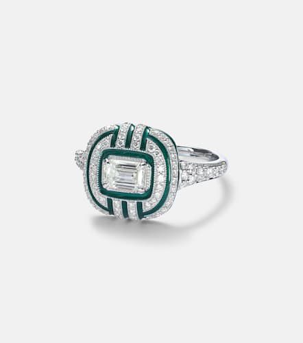 Art Deco 18kt white gold and enamel ring with diamonds - Kamyen - Modalova