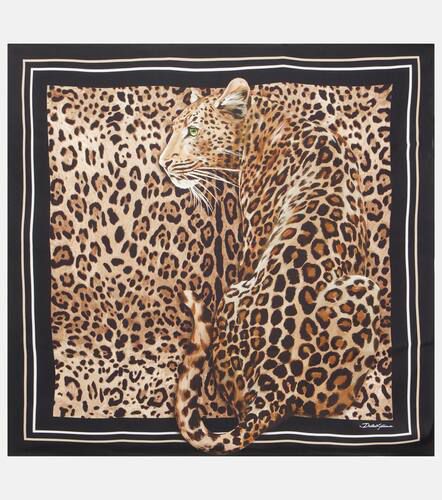 Foulard in seta con stampa leopardata - Dolce&Gabbana - Modalova