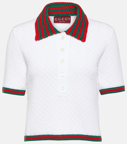 Web Stripe cotton-blend lace polo shirt - Gucci - Modalova