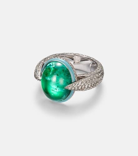 Kt gold ring with emeralds and diamonds - Kamyen - Modalova