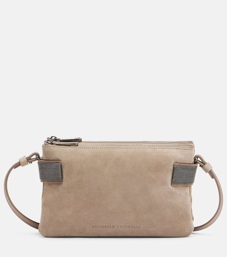 Bolso al hombro Essence Small de ante con cuentas Monili - Brunello Cucinelli - Modalova