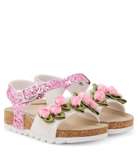 Sandalias con glitter y aplique floral - Monnalisa - Modalova