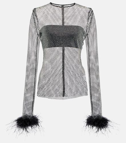 Embellished feather-trimmed net top - Giuseppe di Morabito - Modalova