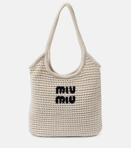 Miu Miu Logo raffia-effect tote bag - Miu Miu - Modalova