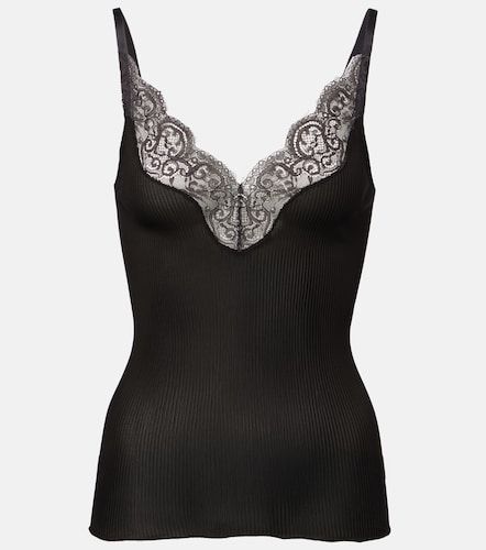 Top lencero acanalado de seda con encaje - Saint Laurent - Modalova