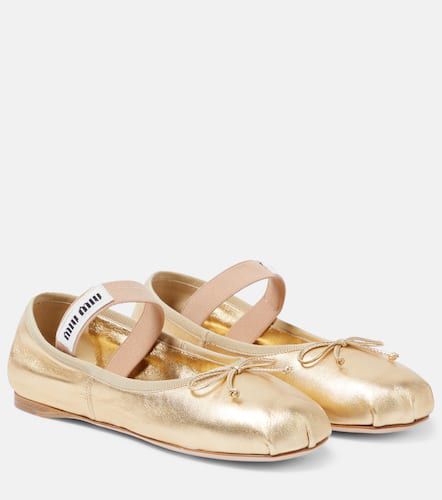 Metallic leather ballet flats - Miu Miu - Modalova