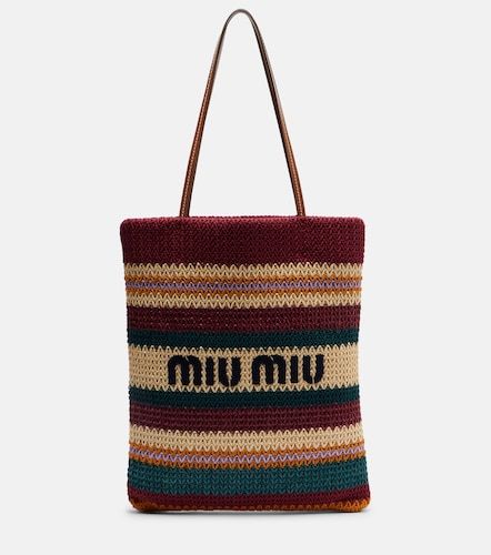 Woven raffia-effect tote bag - Miu Miu - Modalova