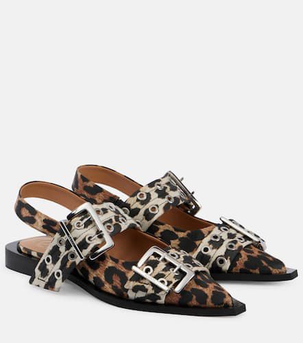 Leopard-print satin slingback flats - Ganni - Modalova