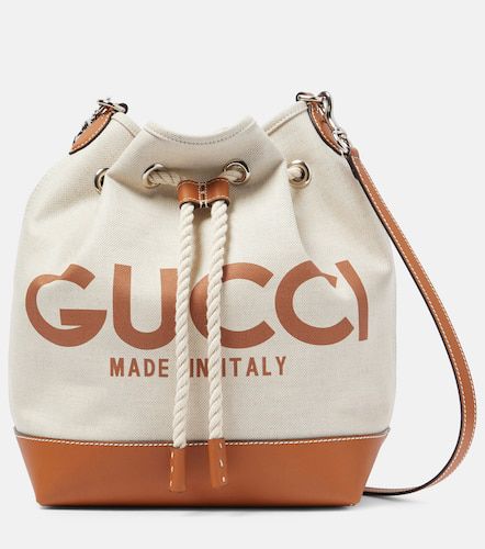 Bolso saco de lona con ribetes de piel - Gucci - Modalova
