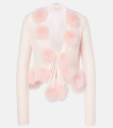 Feather-trimmed mohair and wool-blend cardigan - Blumarine - Modalova