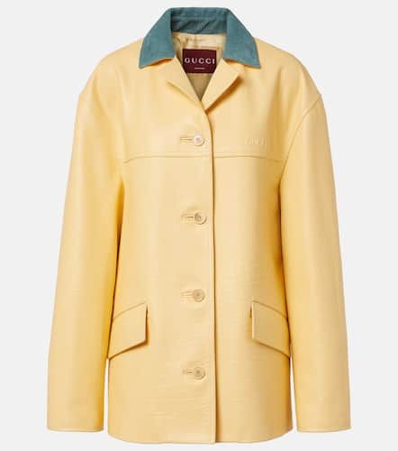 Gucci Lederjacke mit Cord - Gucci - Modalova