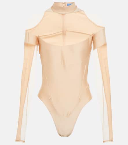 Mesh-paneled mockneck bodysuit - Mugler - Modalova
