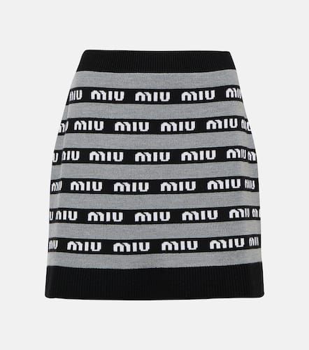 Minifalda en jacquard de lana con logo - Miu Miu - Modalova