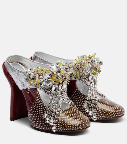 Embellished patchwork leather mules - Dries Van Noten - Modalova