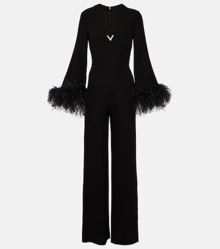 Jumpsuit in seta con piume - Valentino - Modalova