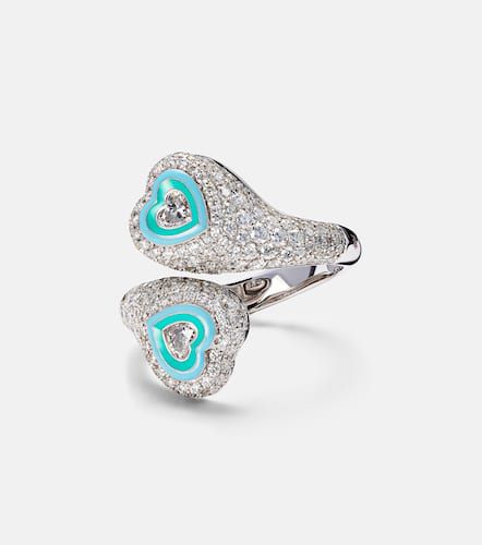 Anello per mignolo Gemini Heart in oro bianco 18kt con diamanti - Kamyen - Modalova