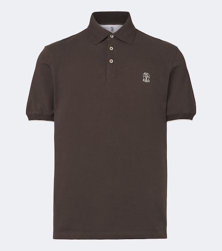 Polo de piqué de algodón con logo - Brunello Cucinelli - Modalova