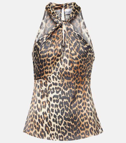 Leopard-print halterneck satin top - Ganni - Modalova