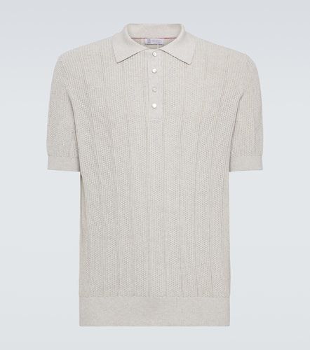 Ribbed-knit cotton jersey polo shirt - Brunello Cucinelli - Modalova