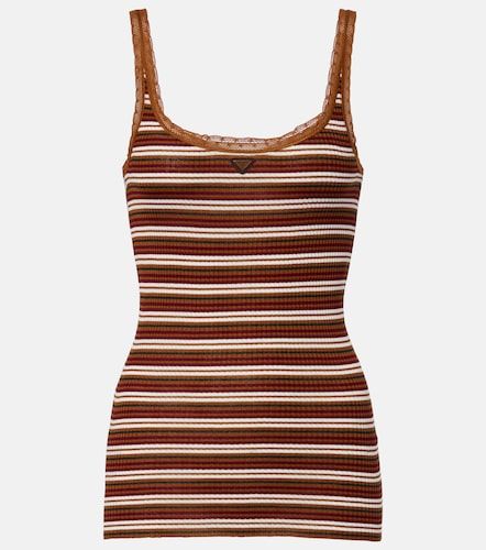 Top in cotone a righe con pizzo - Prada - Modalova