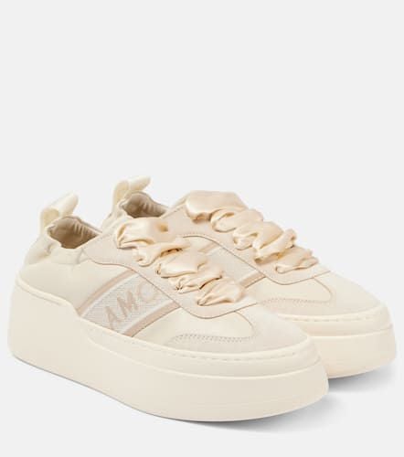 Suede-trimmed leather platform sneakers - Ferragamo - Modalova