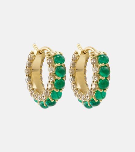 Kt gold hoop earrings with emeralds and diamonds - Ileana Makri - Modalova