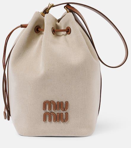 Logo leather-trimmed bucket bag - Miu Miu - Modalova