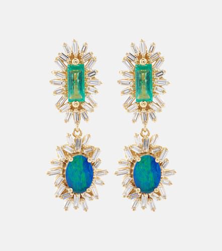 One of a Kind 18kt gold drop earrings with diamonds and emeralds - Suzanne Kalan - Modalova